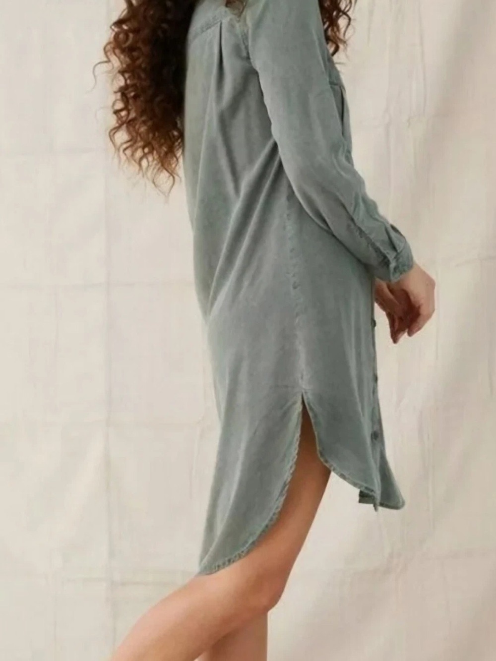 Cloth & Stone Olive Green Shirt Dress XS Button Front Utility Casual - Picture 4 of 13